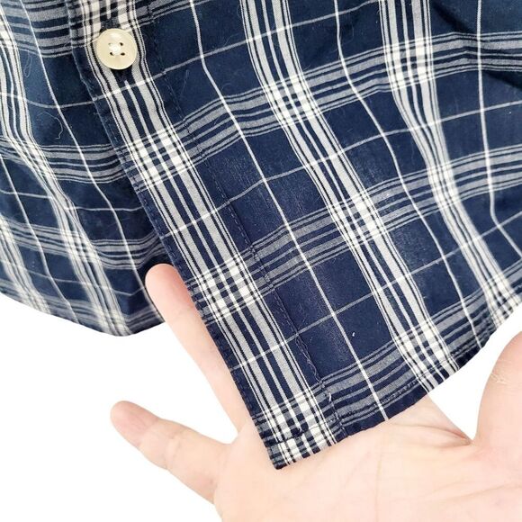 2/$20 H&M Navy Blue & White Plaid Pattern Buttons Down Shirt Slim Fit Size: M - Picture 8 of 12